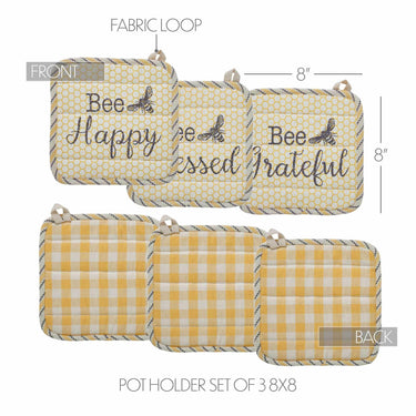 Buzzy Bees Pot Holder Set of 3 8x8 - The Fox Decor